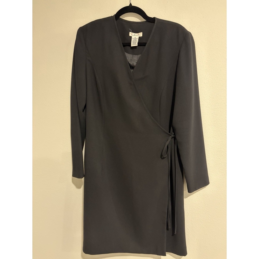 Vtg Talbot's Black Crepe Wrap Dress Sz 12 Long Slvs Office to Dinner Tailored - Picture 3 of 12